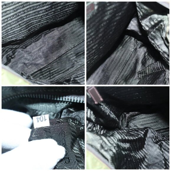 PRADA Hand Bag Nylon leather 2way Khaki Dark Brown Silver Auth 102248 - Picture 15 of 16